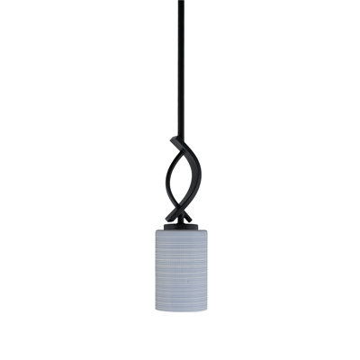 Mini-luminaire suspendu Cavella avec fini noir mat et verre matricé gris de 4 po
