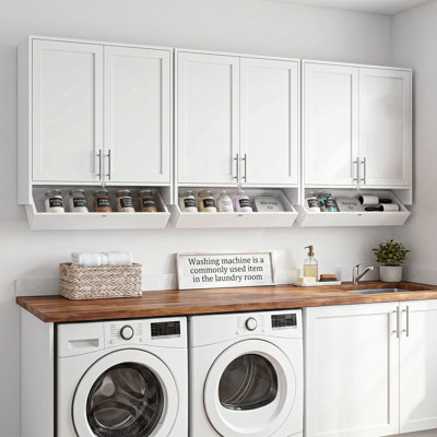 30''W Laundry Wall Cabinet with Flip-Bottom Drawer, Shaker Upper Wall Cabinets for Laundry, Kitchen, Bathroom