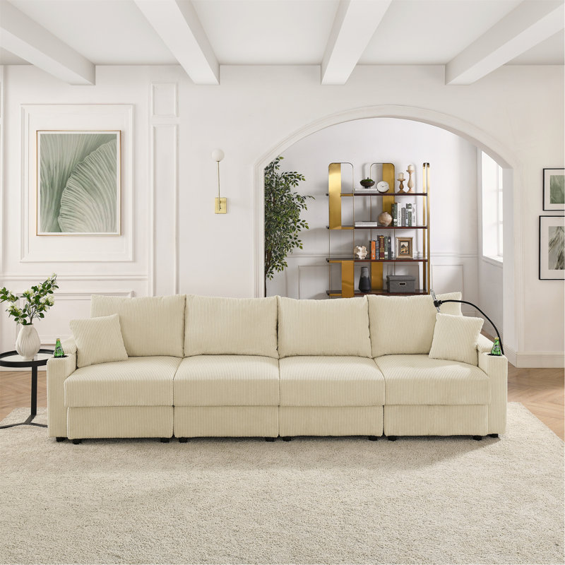 Canapé modulaire Johnny, Velours côtelé gris, 34" H x 73" W x 35.4" D, 2