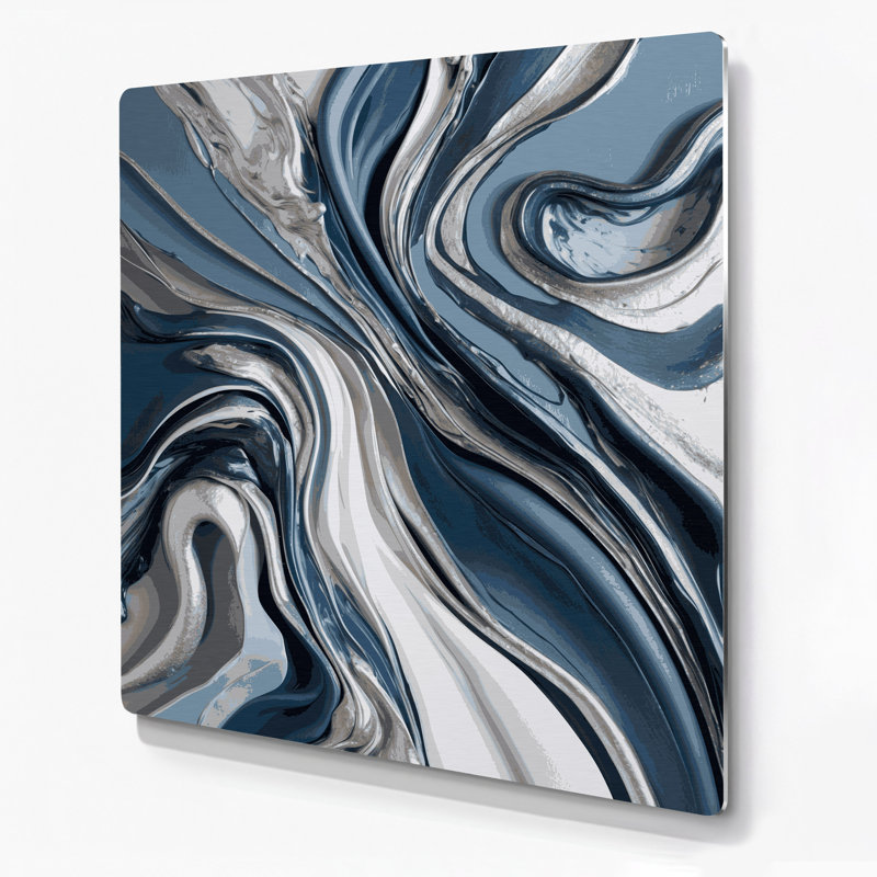 Abstrait fluide, art mural gris en métal 97, H 16 po x l 16 po