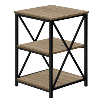 Stylish 3-Tier Accent Table With Storage, For Living Room And Bedroom, Laminate And Black Metal Design by 17 Stories