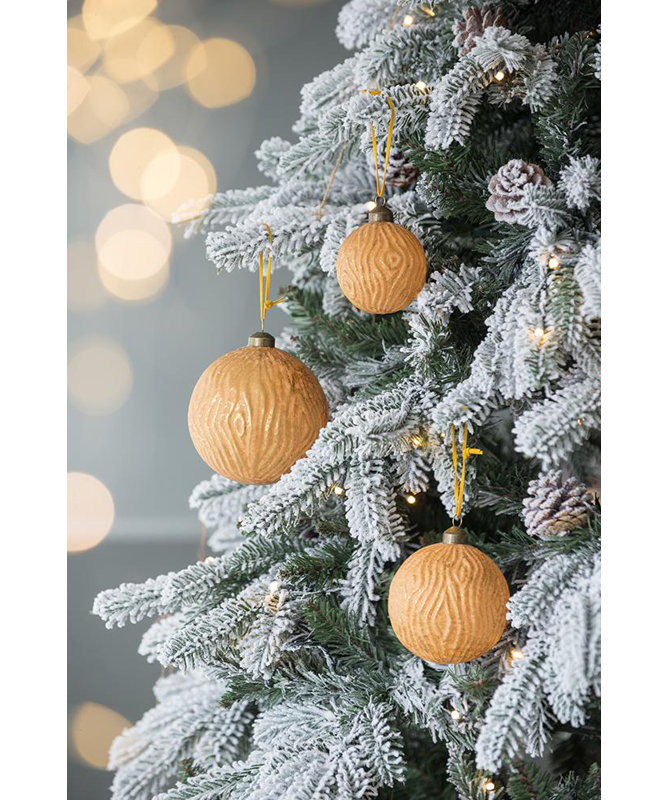 Ensemble de 6 boules de Noël en verre doré | Décoration de fête 3,9 pouces