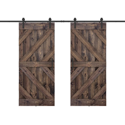 84'' Solid Wood Paneled Painted without Installation Hardware Kit Barn Door