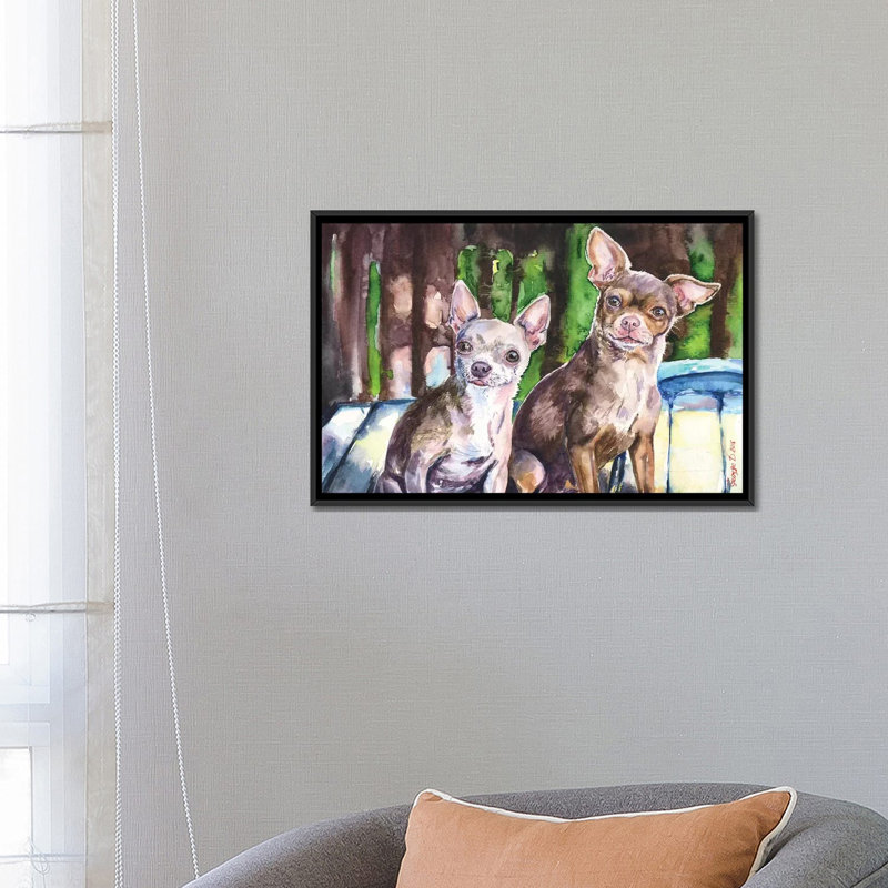 « chihuahuas », reproduction sur toile, H 18 po x l 26 po x P 1,5 po, Toile avec cadre noir, Pas de tapis