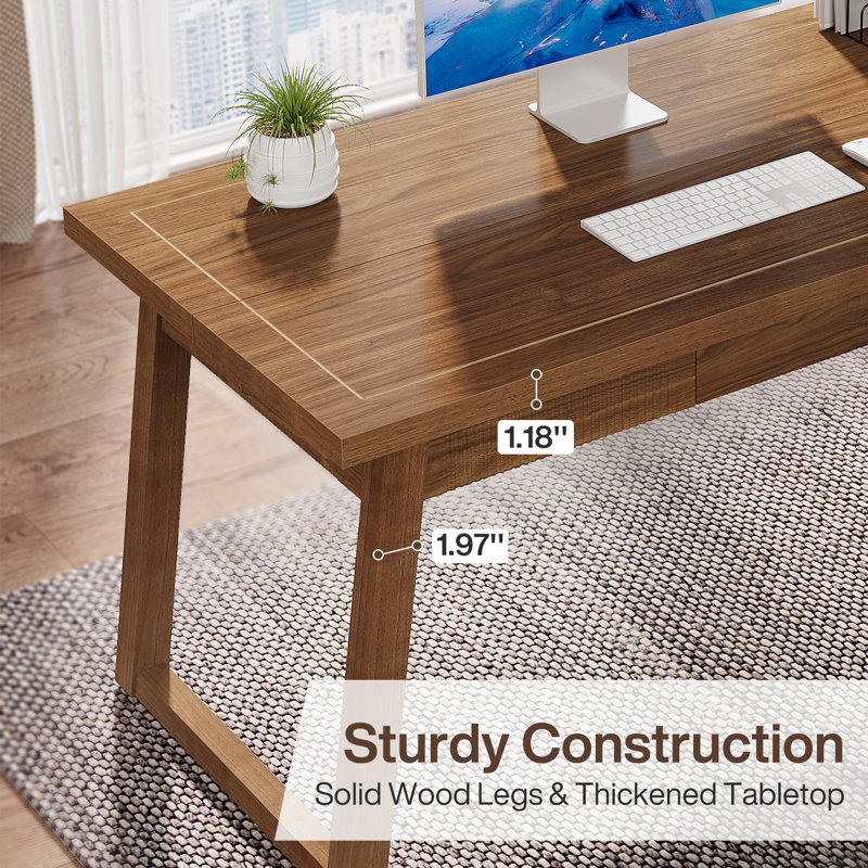 55.1" W Writing Desk with Drawer, MDF, Walnut Brown