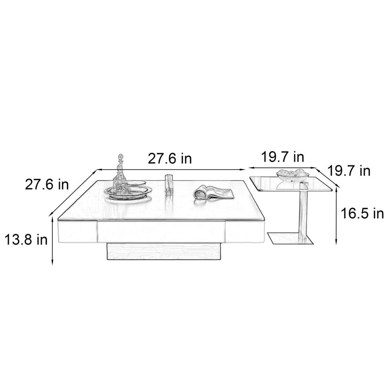 Pasiak Tempered Glass Top Coffee Table, H 13,8 po x l 27,6 po x P 27,6 po