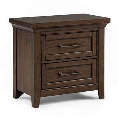 Table de chevet contemporaine de style rustique avec deux tiroirs et poignées en métal