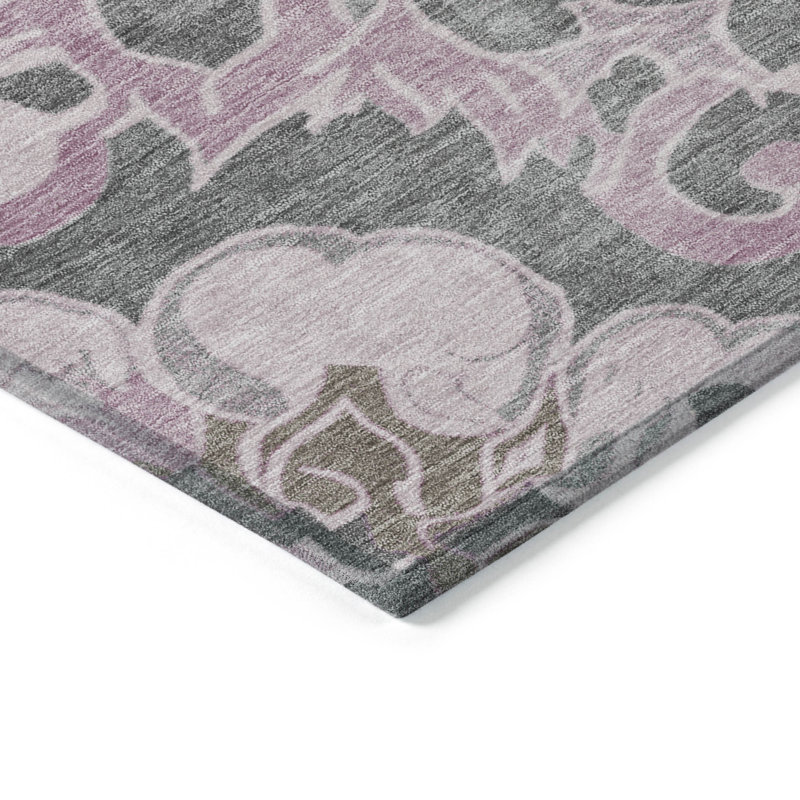 Tapis intérieur / extérieur rose lavable à la machine Xhevrie, Rectangulaire 3 pi x 5 pi