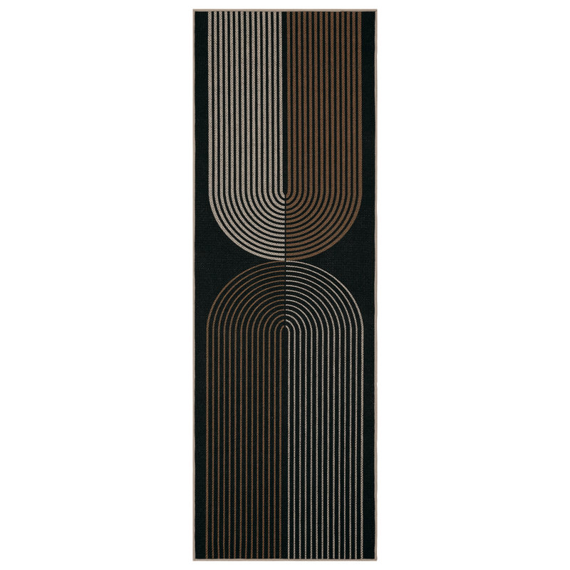 Tapis à rayures en jute Modern Modern, Tapis de couloir 2 po x 6 po, Noir