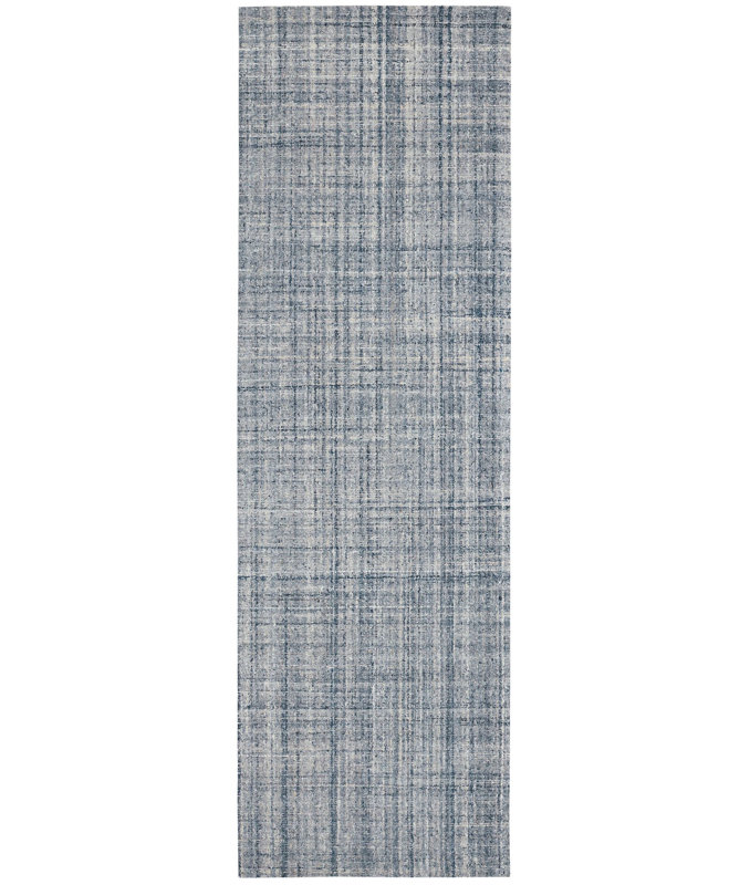 Harris Hand Micro Hooked Wool Rug, Blue/Ivory, Runner 2'6" x 8'