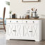 Buffet avec 2 tiroirs, armoires de rangement, 4 portes, tablettes réglables, buffet blanc, plateau en grain de bois