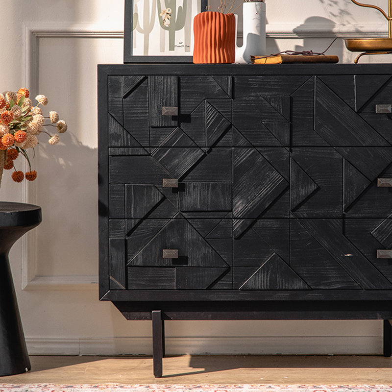 Retro Black Solid Wood Accent Cabinet