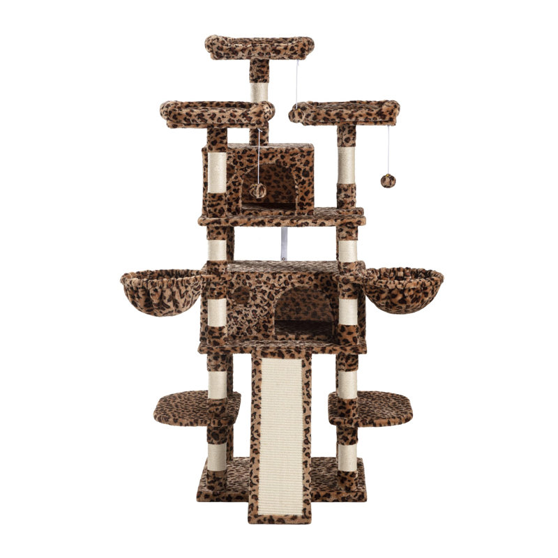 Multi-Level Leopard Print Cat Tree With Sisal Scratching Posts, Plush Lounging Areas & Stable Base - Indoor Use, For All Breed Sizes