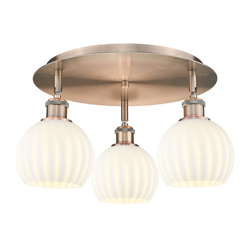 Plafonnier semi-encastré en verre Baxman, Cuivre antique, H 9 po x l 17,75 po x P 17,75 po