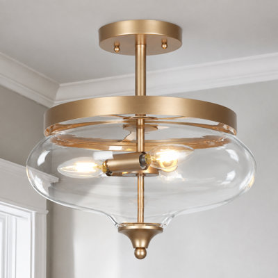 Kewaunee 3-Light Gold Brass Semi Flush Mount for Dining Room Kitchen Island