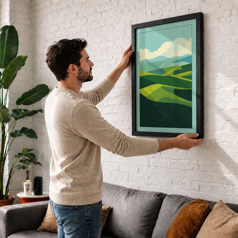 Layered Mountain Vista Modern - Framed Print, A1 - 84.1 x 59.4 cm, Black
