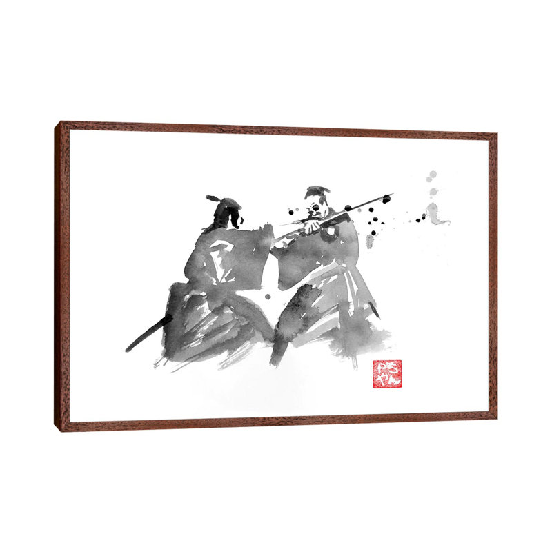 The Last Fight by Péchane - Print on Canvas, 66.04 cm H x 45.72 cm W, Classic Brown Wood Framed