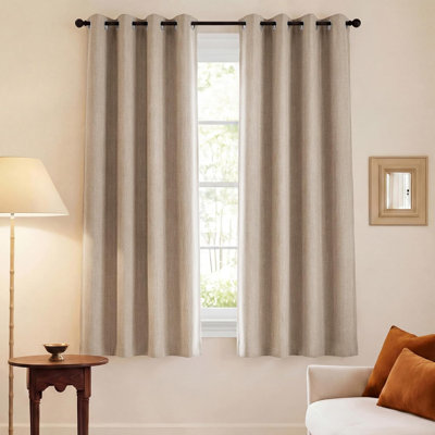 Full Black Blackout Grommet Linen Curtains 84" Long 2 Panels Set, Boho-Chic Thick Linen Blend Drapes, Insulated Window Covers for Bedroom, Living Room, Nursery, 52" W