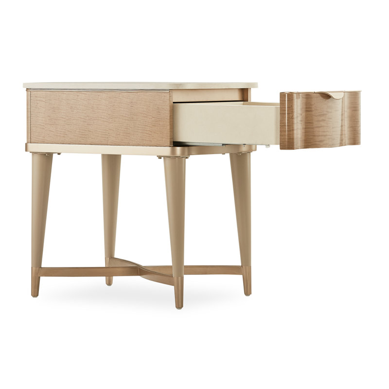 Beige and Cream Marble Top End Table with Storage