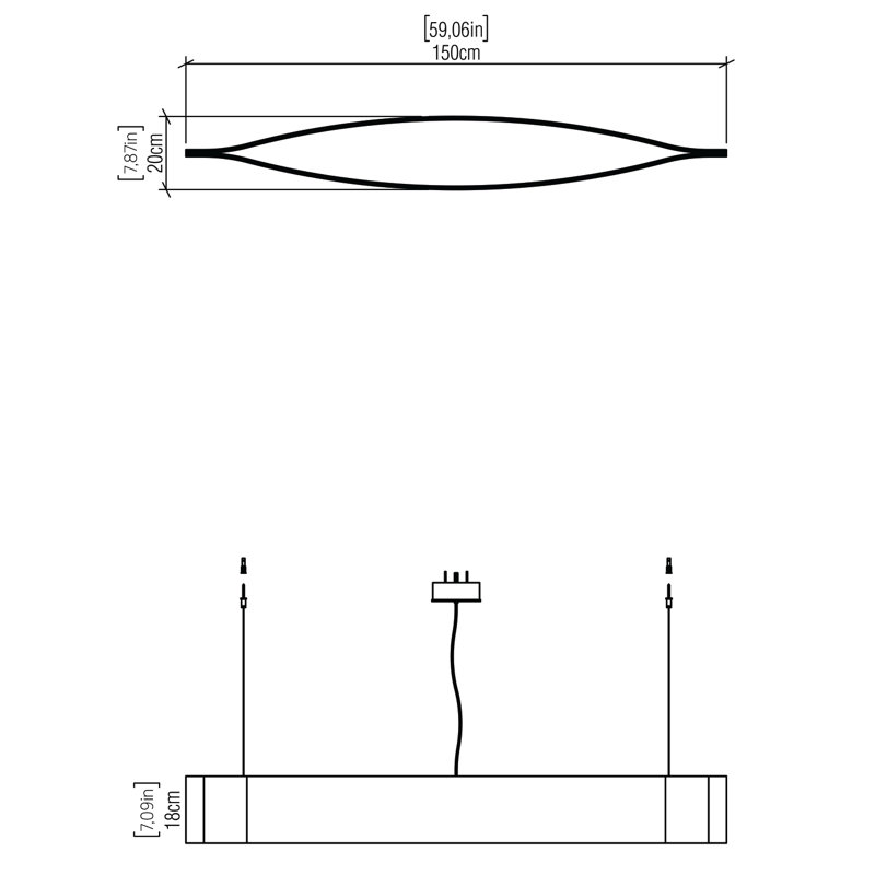 Luminaire suspendu géométrique à 1 lumière Canoa, Imbuia, H 7,02 po x l 58,5 po x P 7,8 po