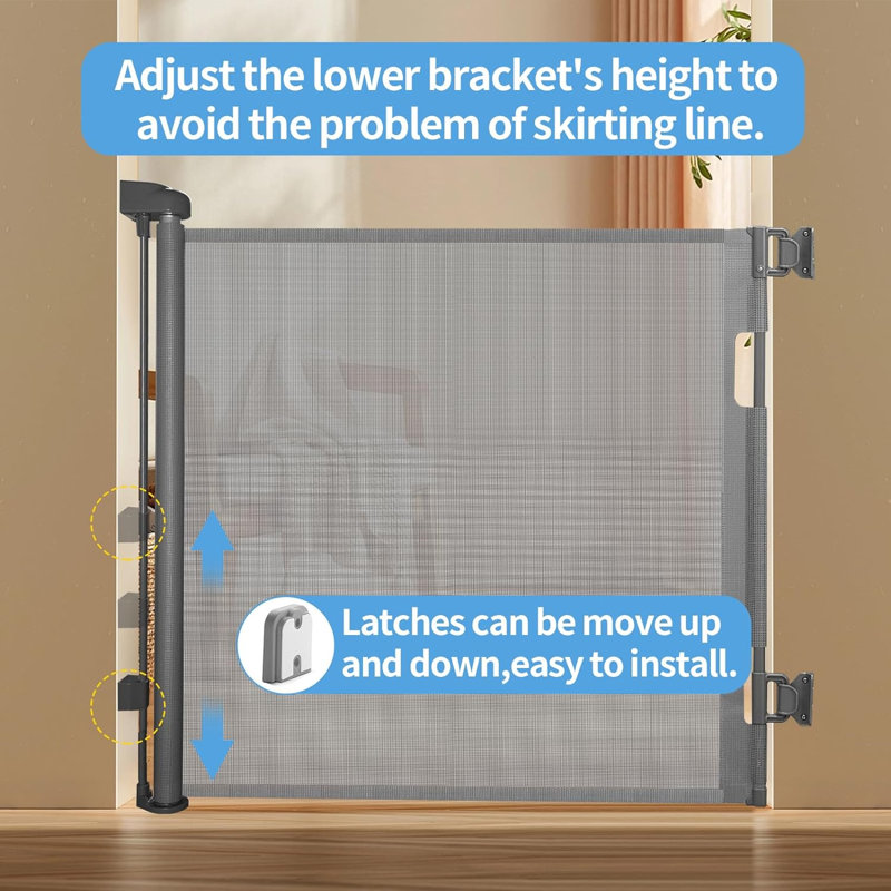 Barrière de sécurité en maille pour bébé 55 "/ 71" rétractable pour escaliers, H 33 po x l 55 po x P 2 po, Gris