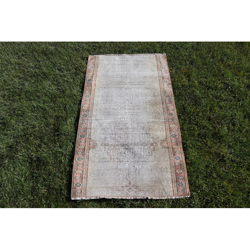 Tapis turc vintage en laine Oushak vert vieilli pour vestibules et petits espaces