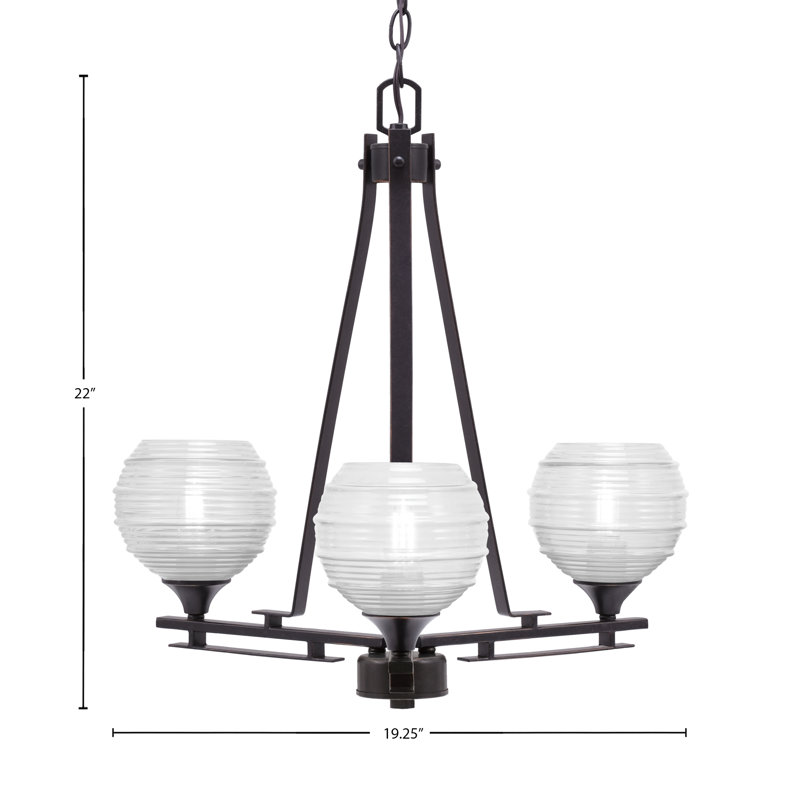 Lustre 3 lumières Uptowne illustré en finition granit foncé avec verre côtelé transparent de 6 po
