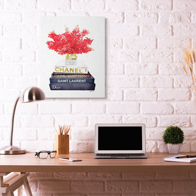« mode motif rouge fleur bookstack », impression, Toile tendue, H 40 po x l 30 po x P 1,5 po