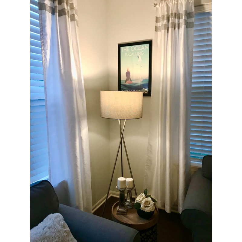Gray Fabric Shade Brushed Nickel Tripod Floor Lamp