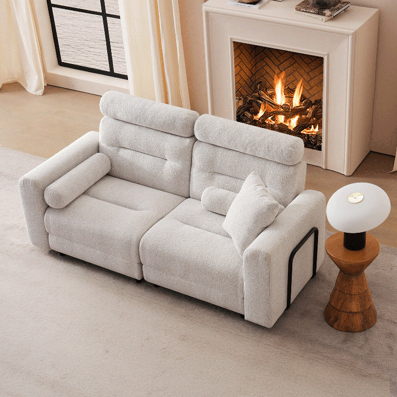 Causeuse rembourrée 74,8 po, canapé-lit modulaire à roulettes, canapé modulaire pour le salon, Beige