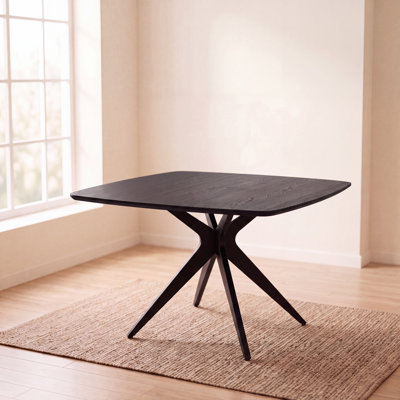 Solid Poplar Wood Square Dining Table 45" for 2-4 Person, Modern Dining Room Table With 1.18" Thick Iron Cross Legs For Kitchen, Living Room