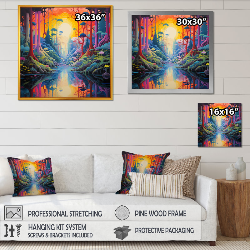 «Divine Dreams Sun Rising Cosmic Forest River I», reproduction sur toile, Toile tendue, H 24 po x l 24 po x P 1 po