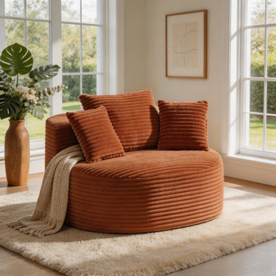 46.5" Wide No Assembly Oval Compression Sofa with Pillows, Corduroy Chaise Lounge for Living Room Bedroom Apartment, Space-Saving