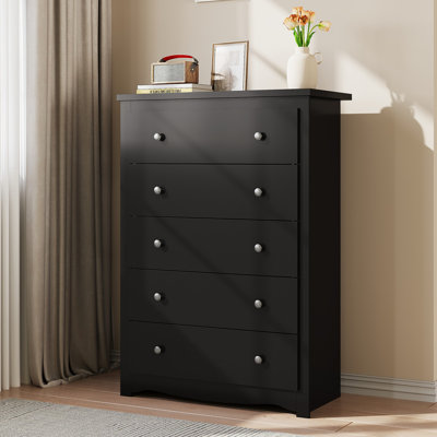 Commode en bois avec 5 tiroirs, commode haute de 45 po pour la chambre à coucher, commode, armoire de rangement et tiroirs de rangement pour le salon, le couloir, le placard