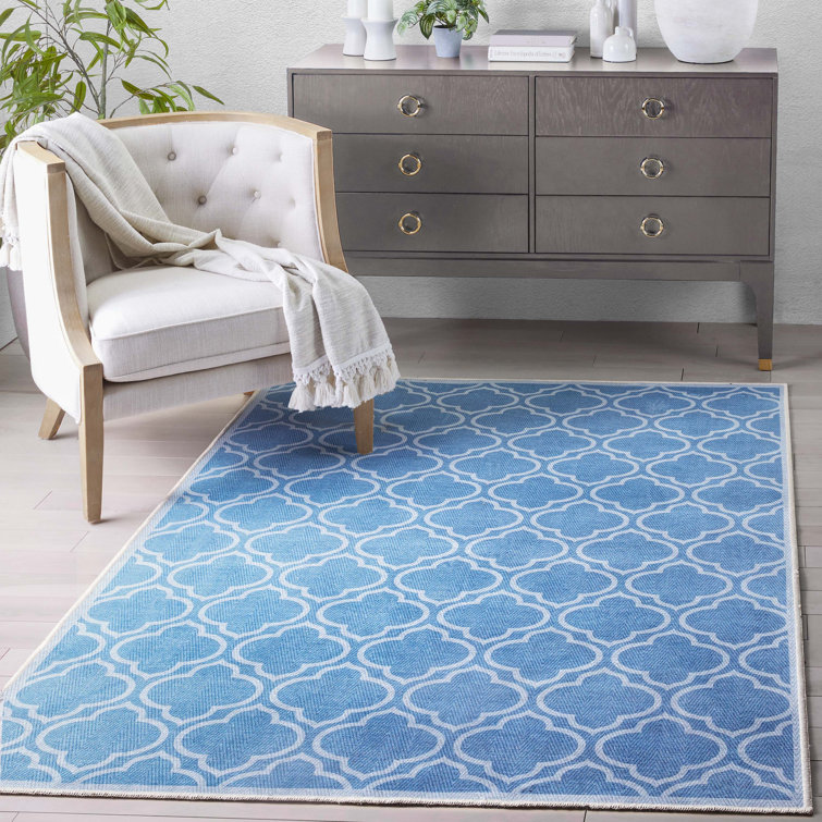 Kehr Lattice Moroccan Blue Machine Washable Area Rug