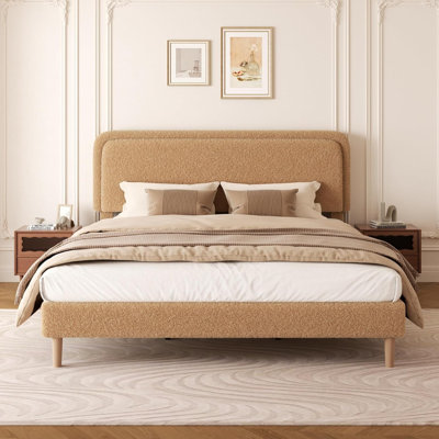 Très grand lit plateforme tapissier très grand avec tête de lit ajustable, lit nuage doux, aucun sommier requis, assemblage facile, silencieux