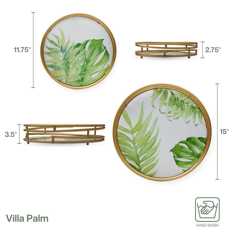 Gold and Tropical Patterned Nested Serving Trays, Set of 2