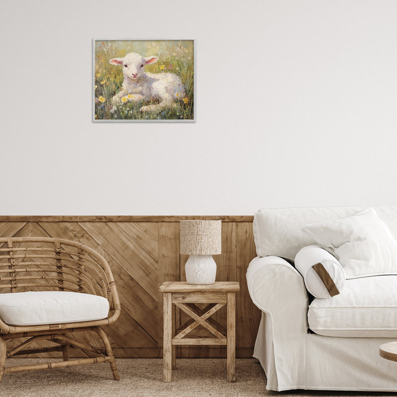 L'agneau au soleil avec fleurs, estampe numérique, design par Petal Prints Design, Estampe numérique Farmhouse