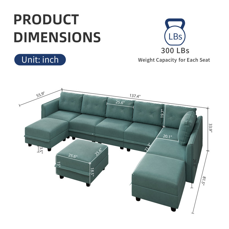 Canapé modulaire réversible de 9 pièces avec repose-pieds Zendajas, Mélange de polyester vert