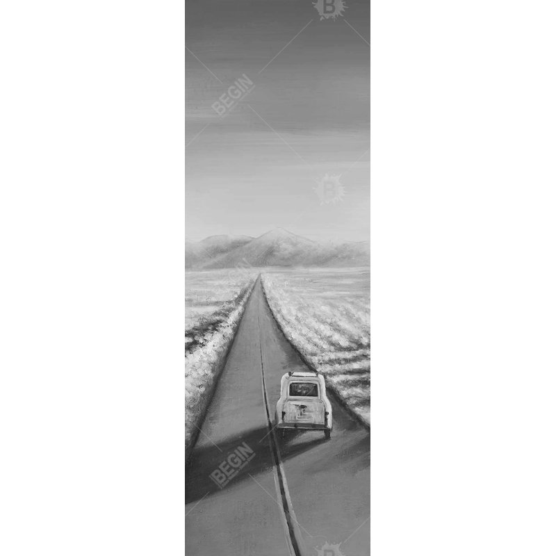 «Car on the Road», toile encadrée | Montagnes, décoration intérieure, H 49,25 po x l 17,25 po