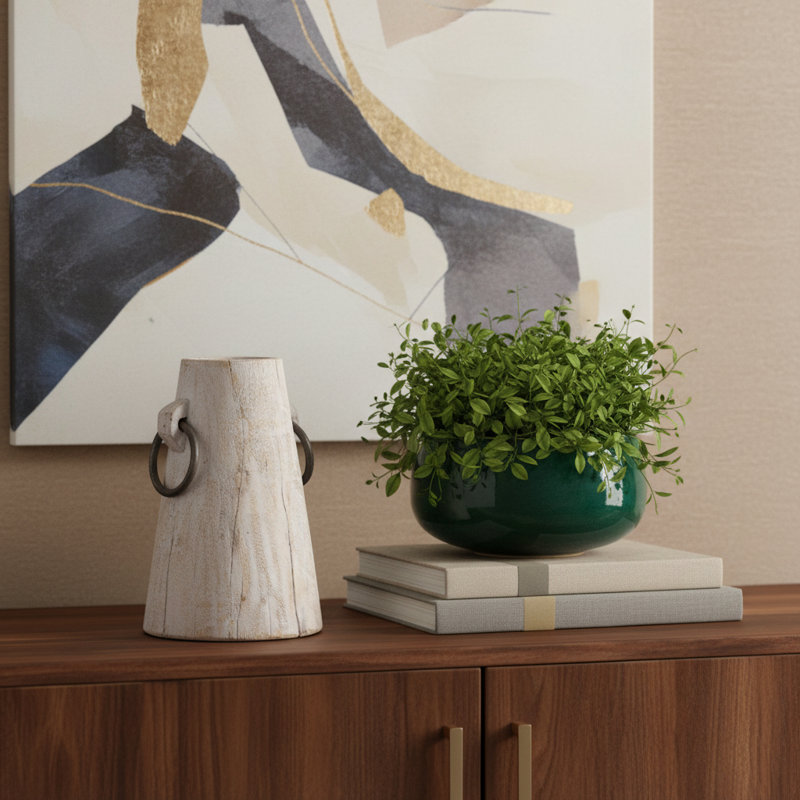 Vase cylindrique en bois massif brun clair 10 "
