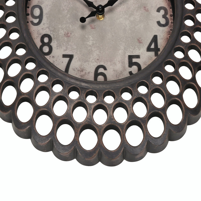 Horloge murale, cadre rond en métal découpé 16 po, cadran tacheté, brun