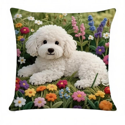 Short Lint Pillow Cover Spring Cute Imitation Embroidery Dog Cushion Cover Soft Throw Pillow Cover Ideal Choice For Spring Sofa And Bedroom Decoration
