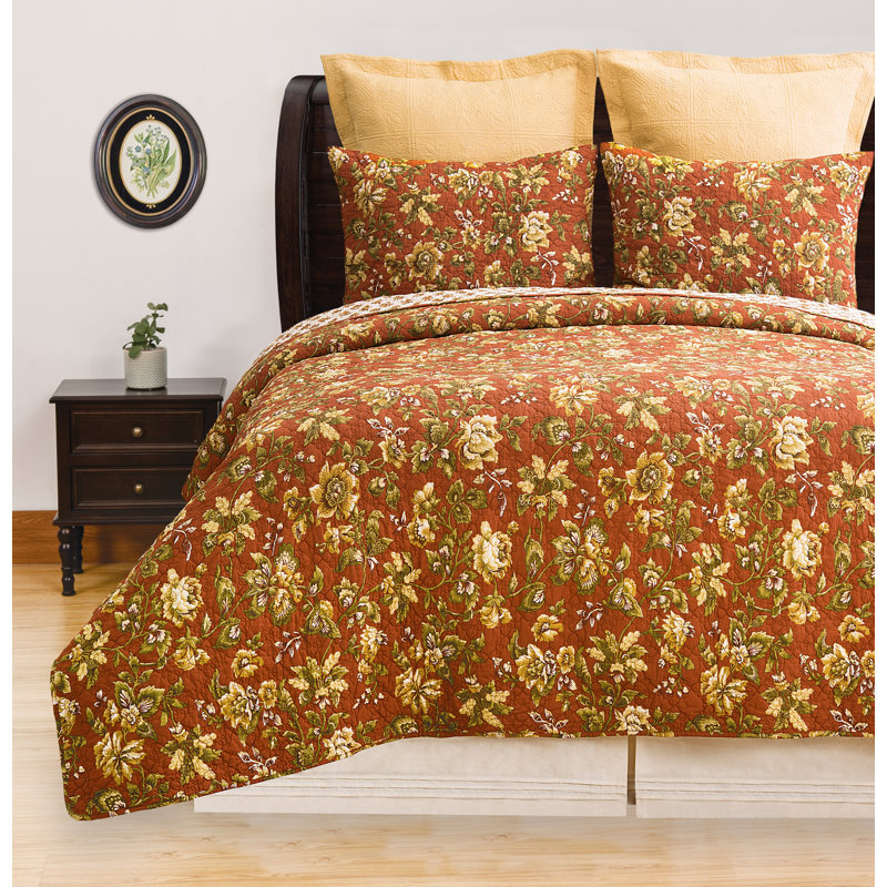 Estelle Reversible Floral Cotton King Quilt Set