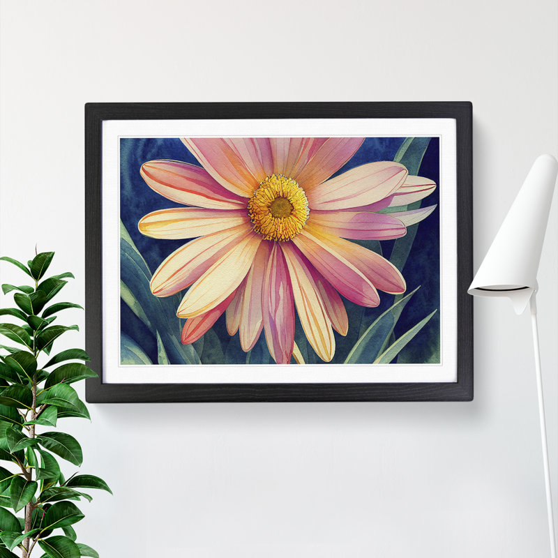 Watercolour Daisy Flower Vol.3 - Single Picture Frame Print, 25cm H x 34cm W x 2cm D, Black Framed