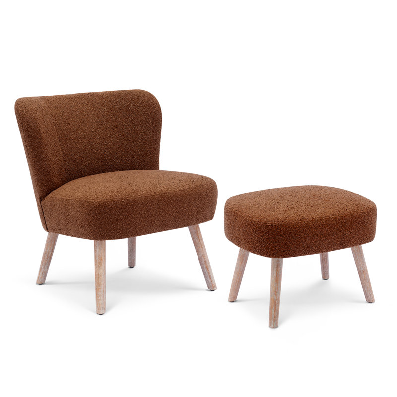 Upholstered Side Chair with Ottoman, Rust Orange Polyester Blend