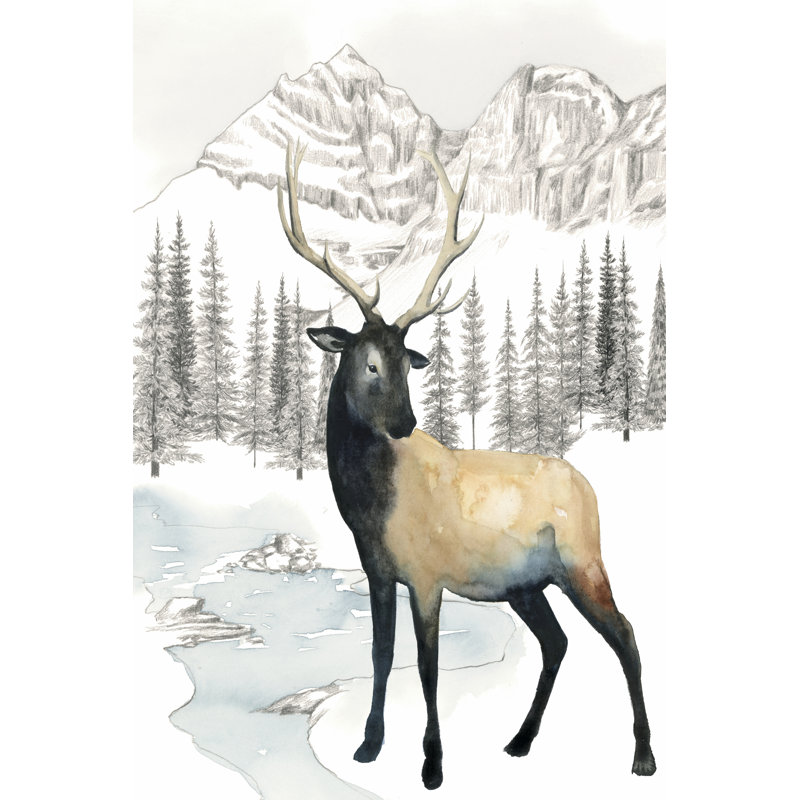Winter Elk I - Wrapped Canvas Painting, 30cm H x 20cm W x 3.8cm D