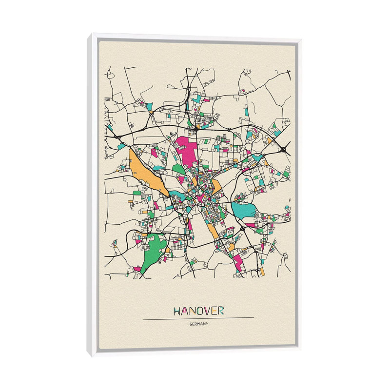 Hanover, Germany Map by Ayse Deniz Akerman - Floater Frame Gallery-Wrapped Canvas Giclée on Canvas