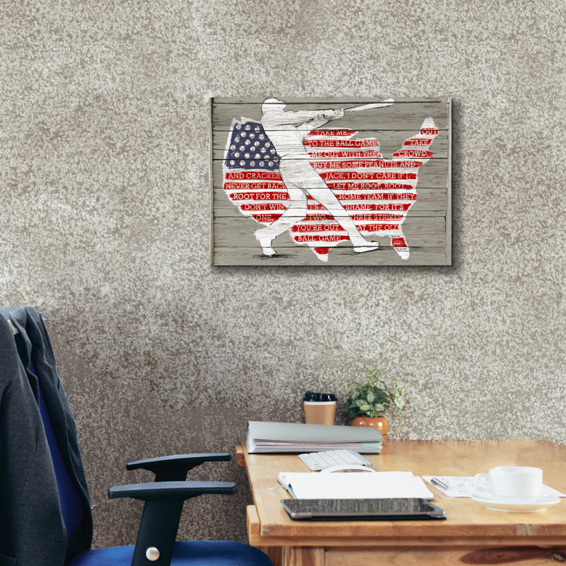 «Usa Flag And Batt» par Art Licensing Studio, art mural sur toile, H 18 po x l 26 po x P 0,75 po