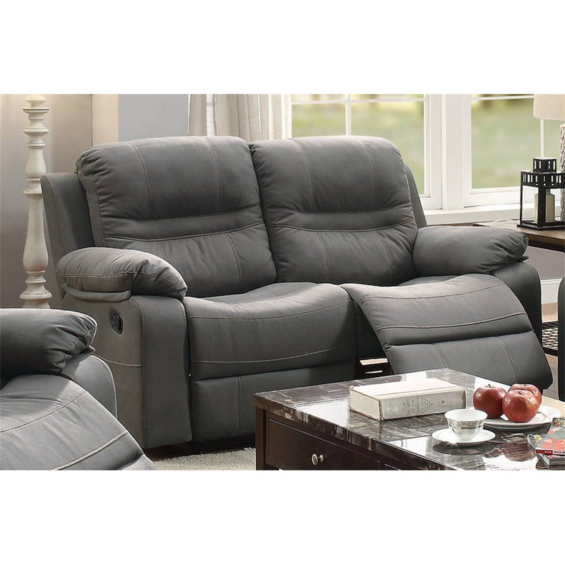 Summerall 63'' Faux Leather Reclining Loveseat, Slate Blue Faux Leather